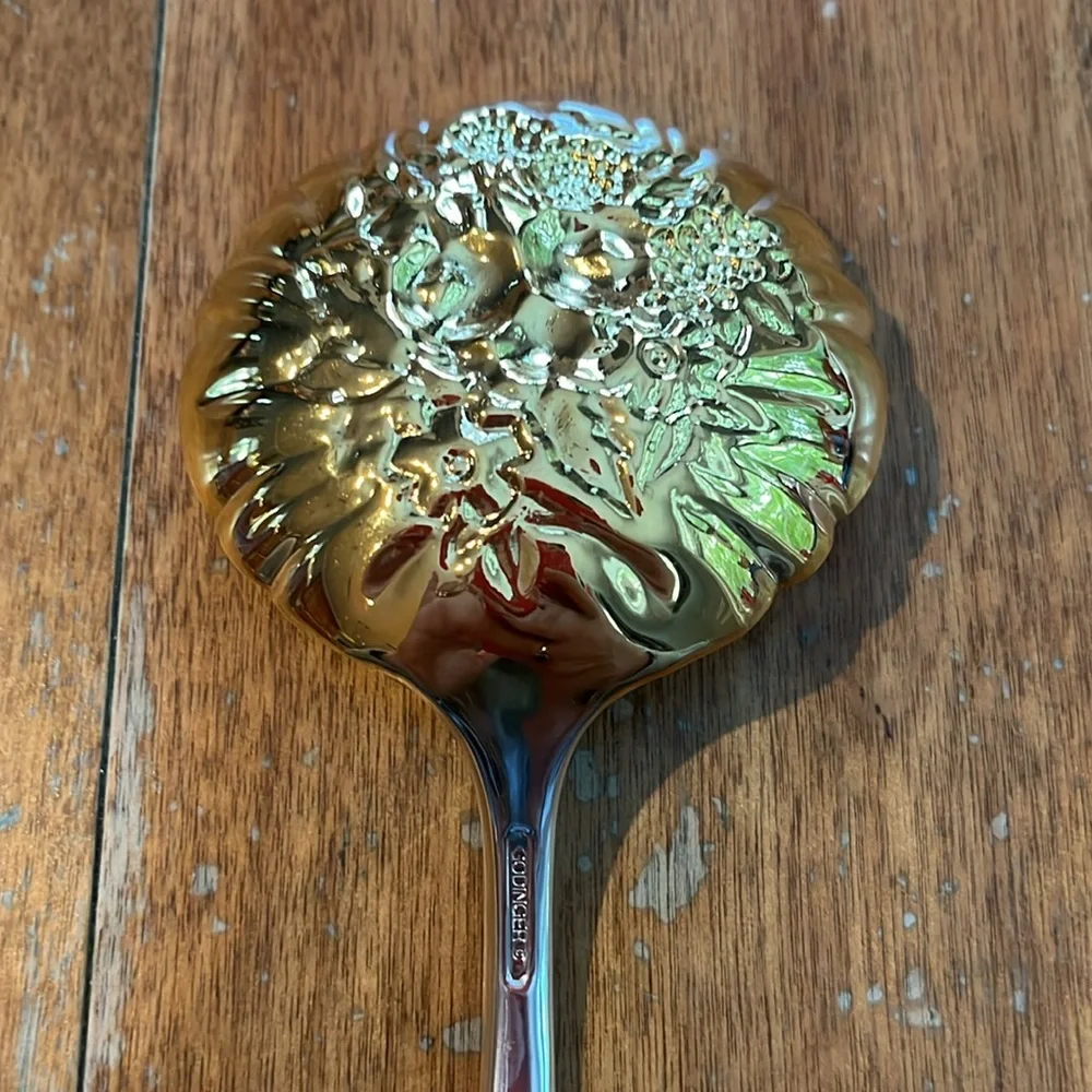 GODINGER SERVING SPOON FRUIT FLORAL GOLD SILVER PLATED